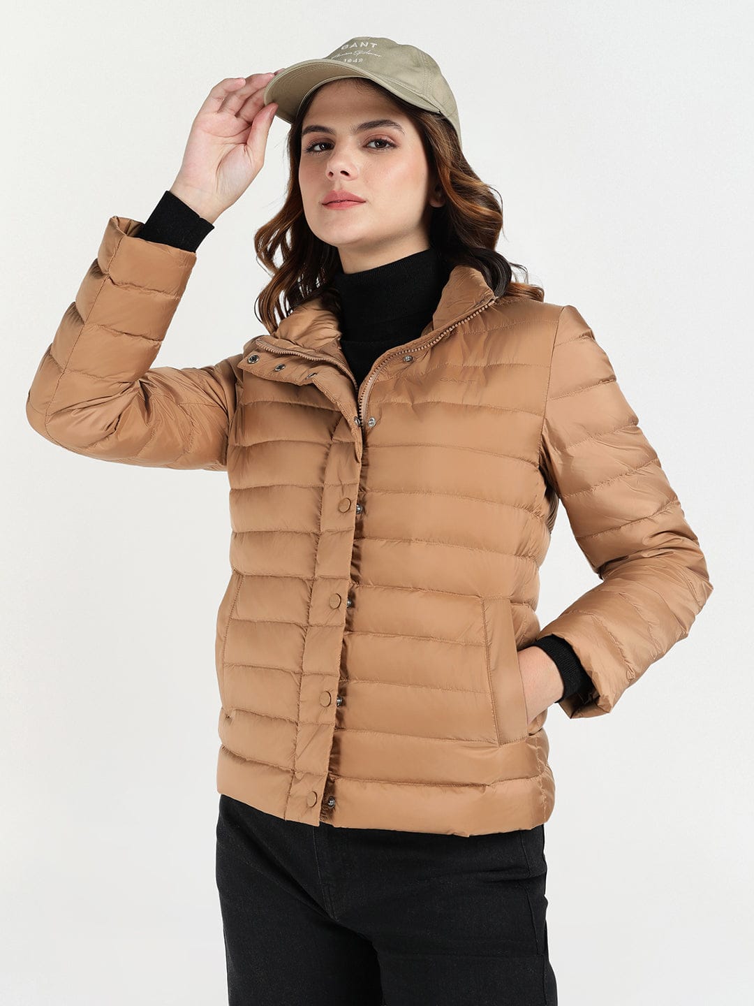 Gant Women Brown Solid Stand Collar Jacket
