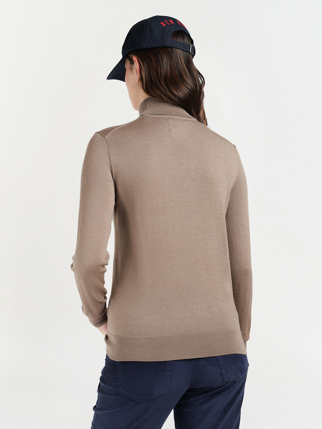 Gant Women Beige Solid Turtle Neck Sweater