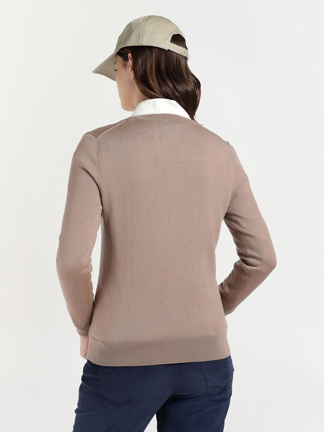 Gant Women Beige Solid V Neck Sweater