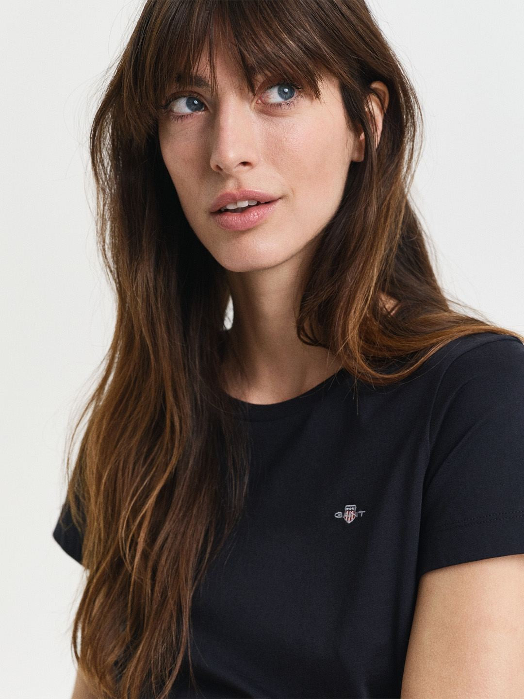 Gant Women Black Solid Regular Fit Pure Cotton T-Shirt