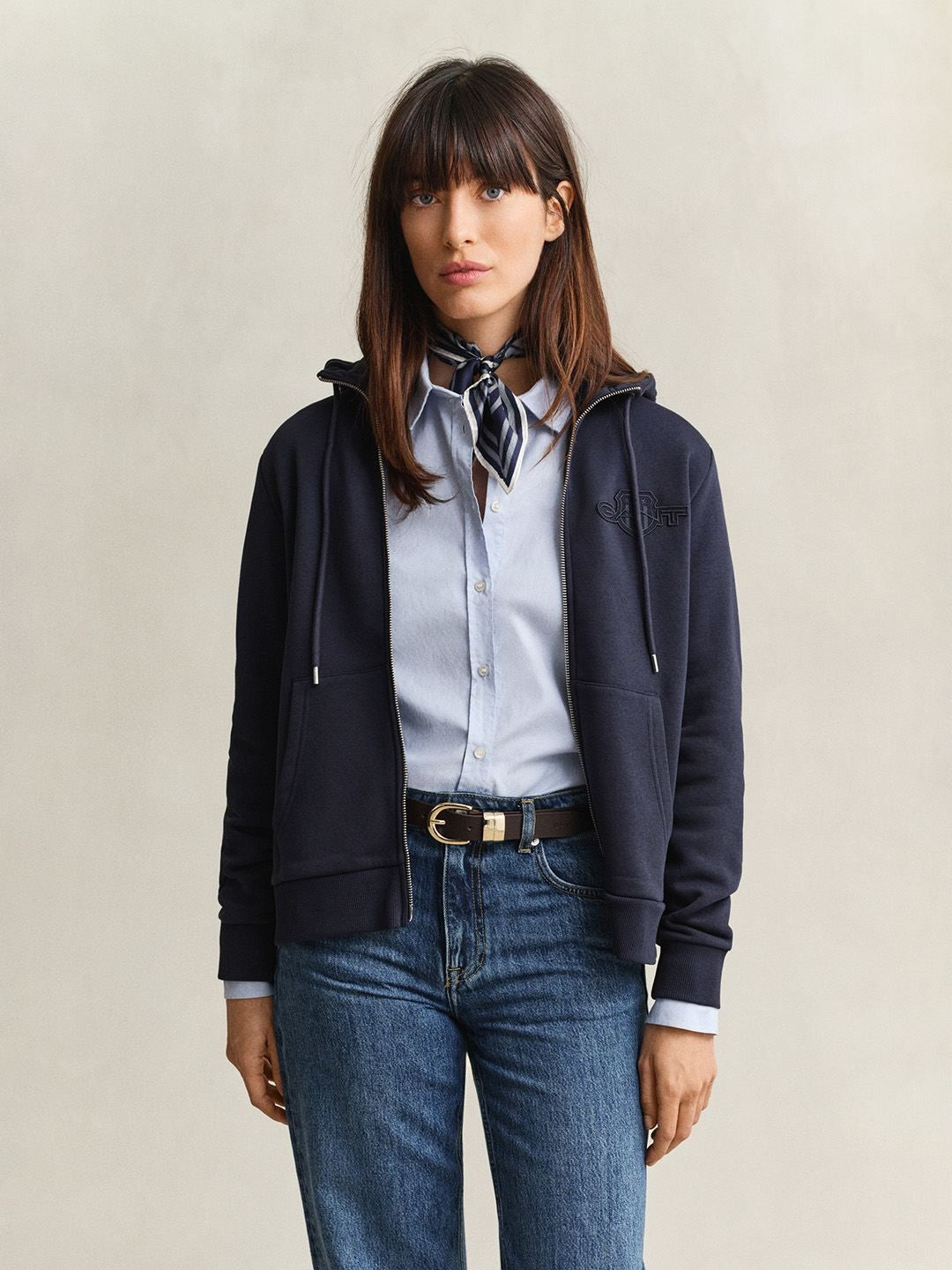 Gant Women Navy Blue Solid Regular Fit Sweatshirt