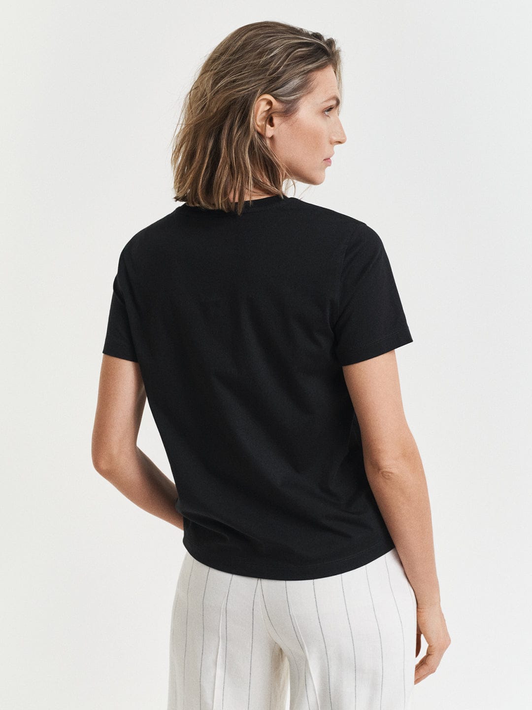 Gant Women Black Placed Graphic Crew Neck Tshirt