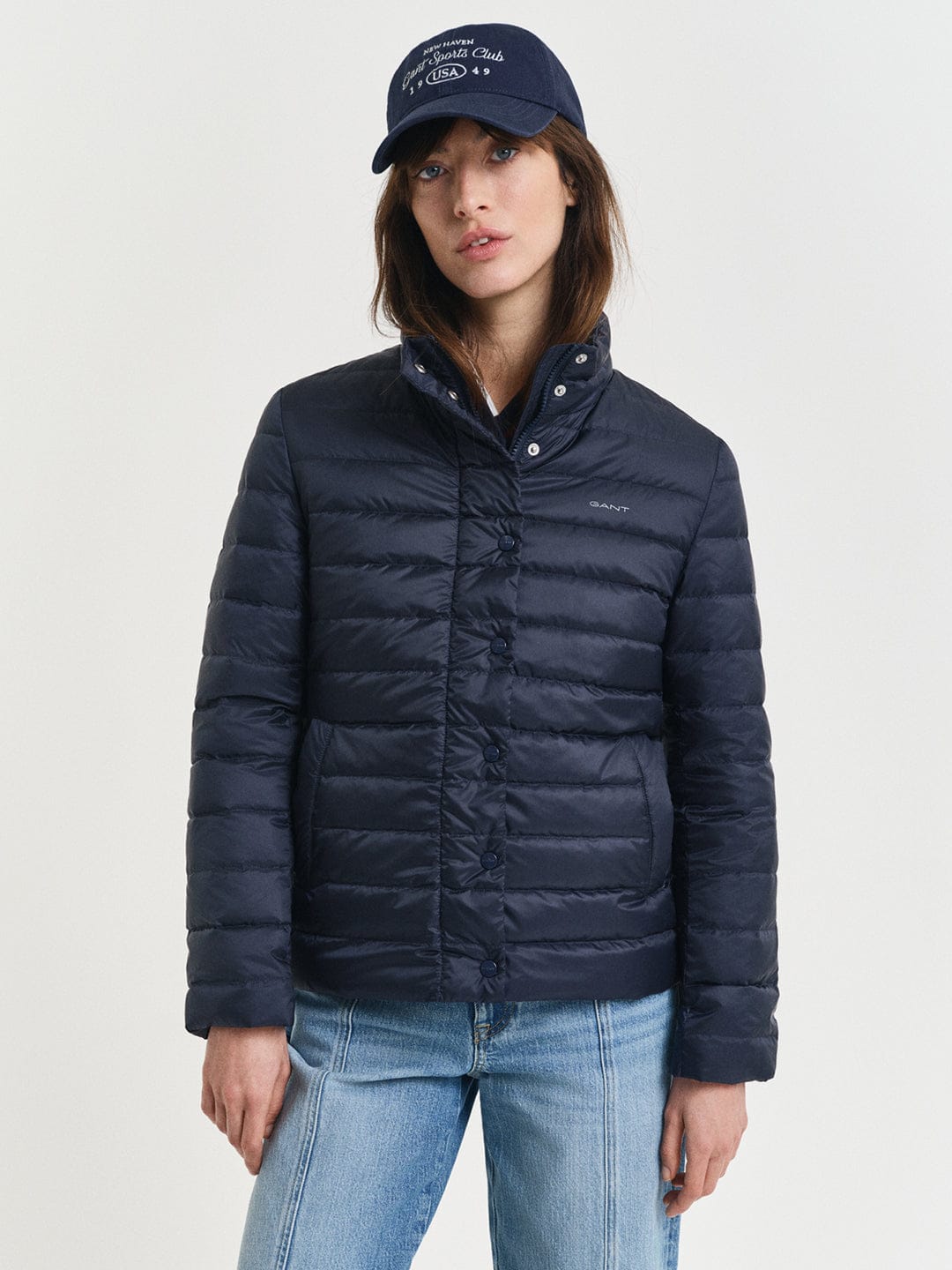 Gant Women Blue Solid Stand Collar Jacket