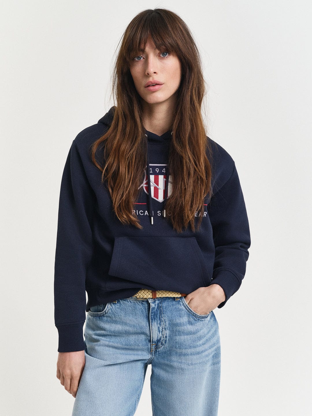 Gant Women Blue Placed Graphic Hooded Sweatshirt