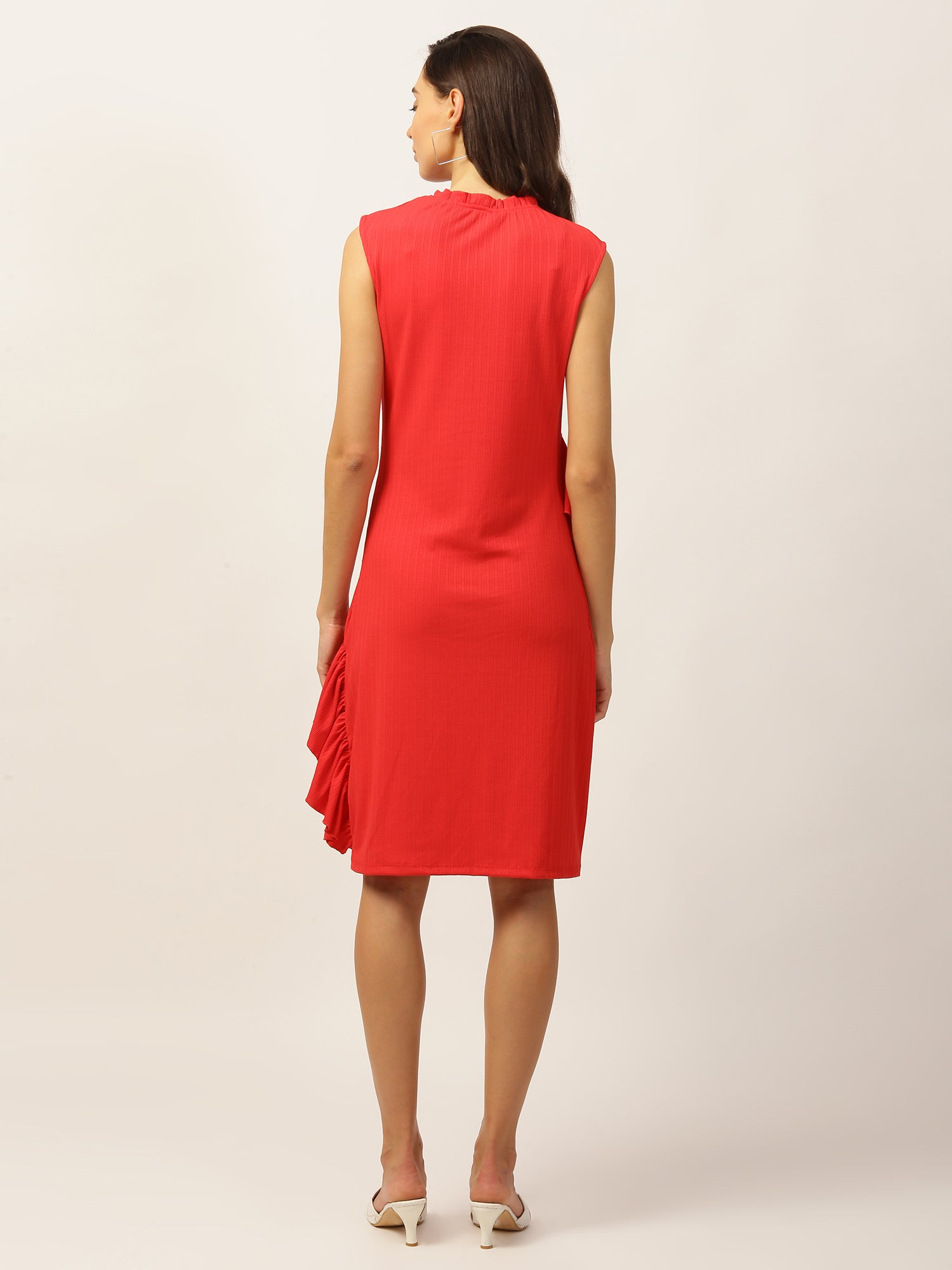 Elle Women Red Solid Round Neck Dress