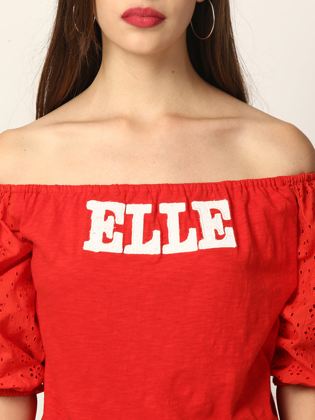 Elle Women Red Solid Round Neck TShirt