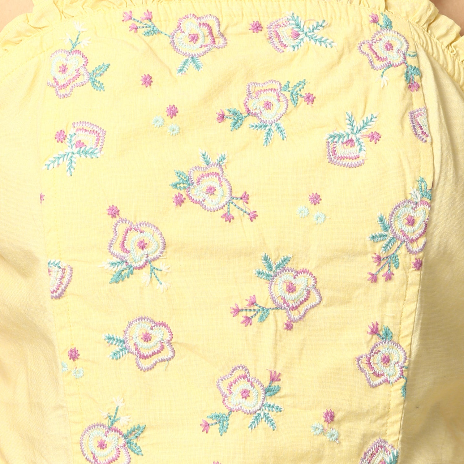 Elle Women Yellow Embroidered Round Neck Top