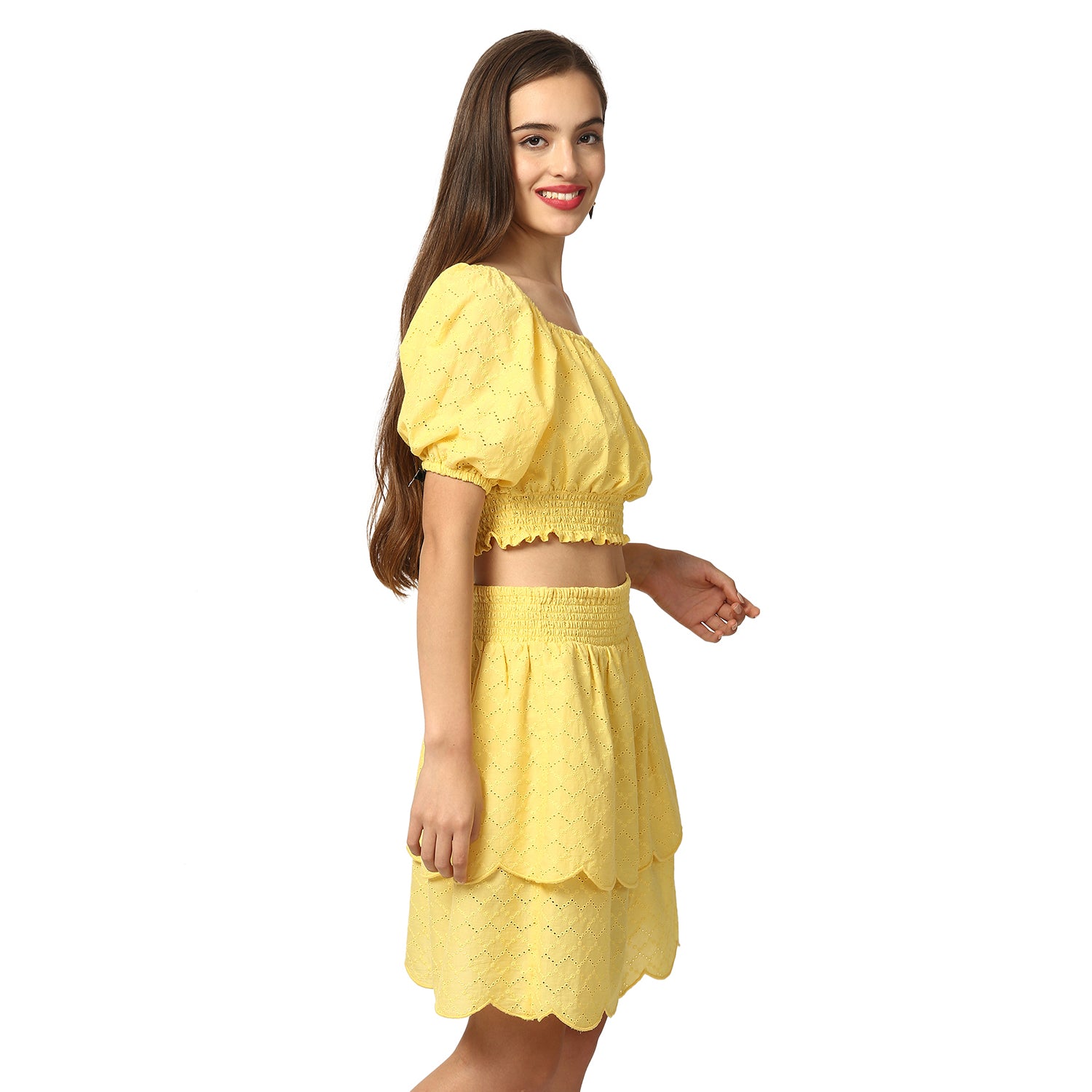 Elle Women Yellow Solid Round Neck Top