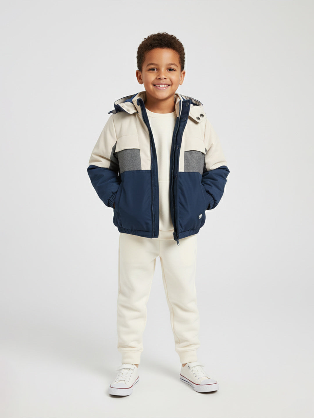 Blue Giraffe Boys Multicolor Solid Crew Neck Hoodie