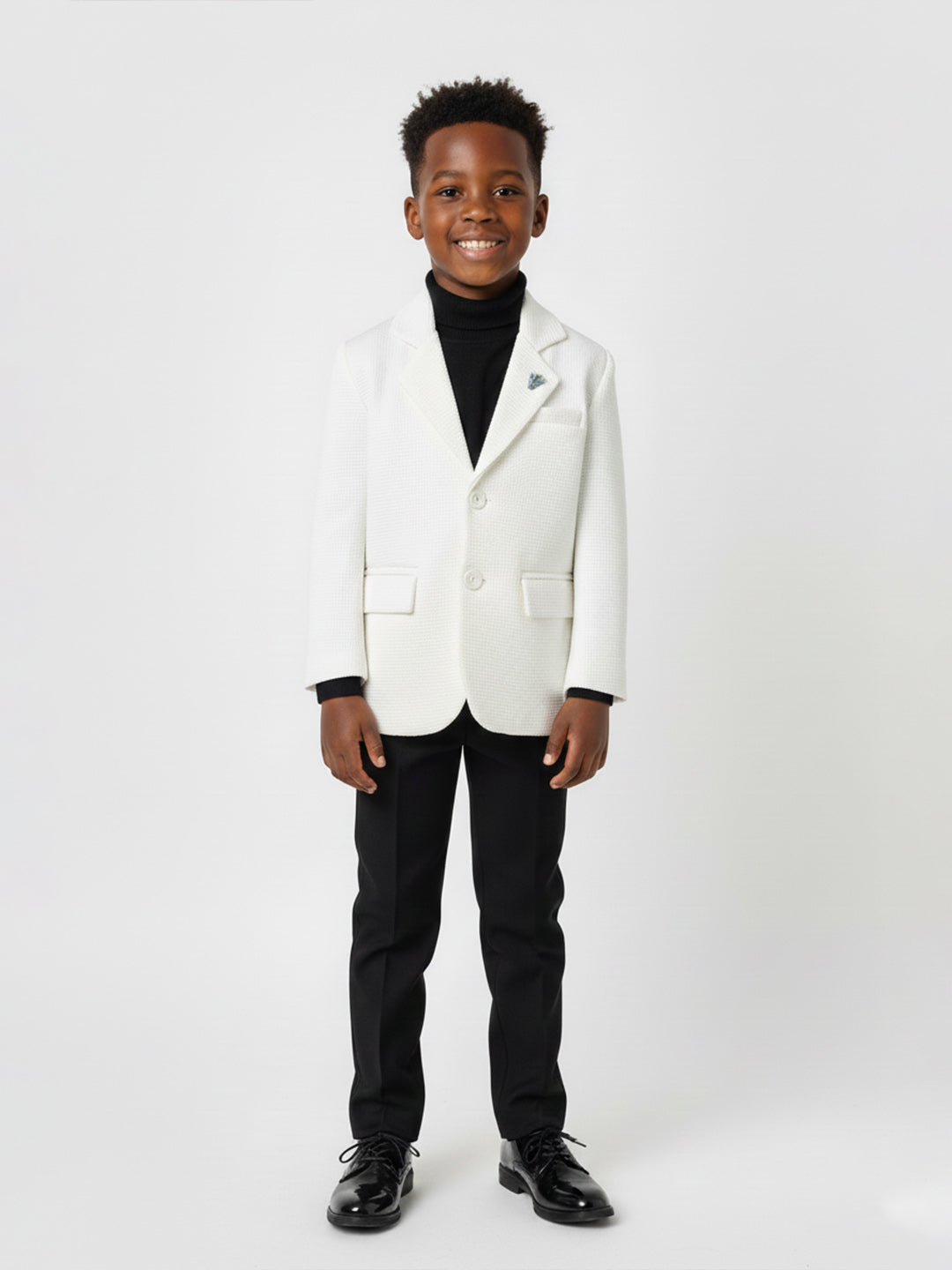 Blue Giraffe Boys Regular Fit White Textured Blazer