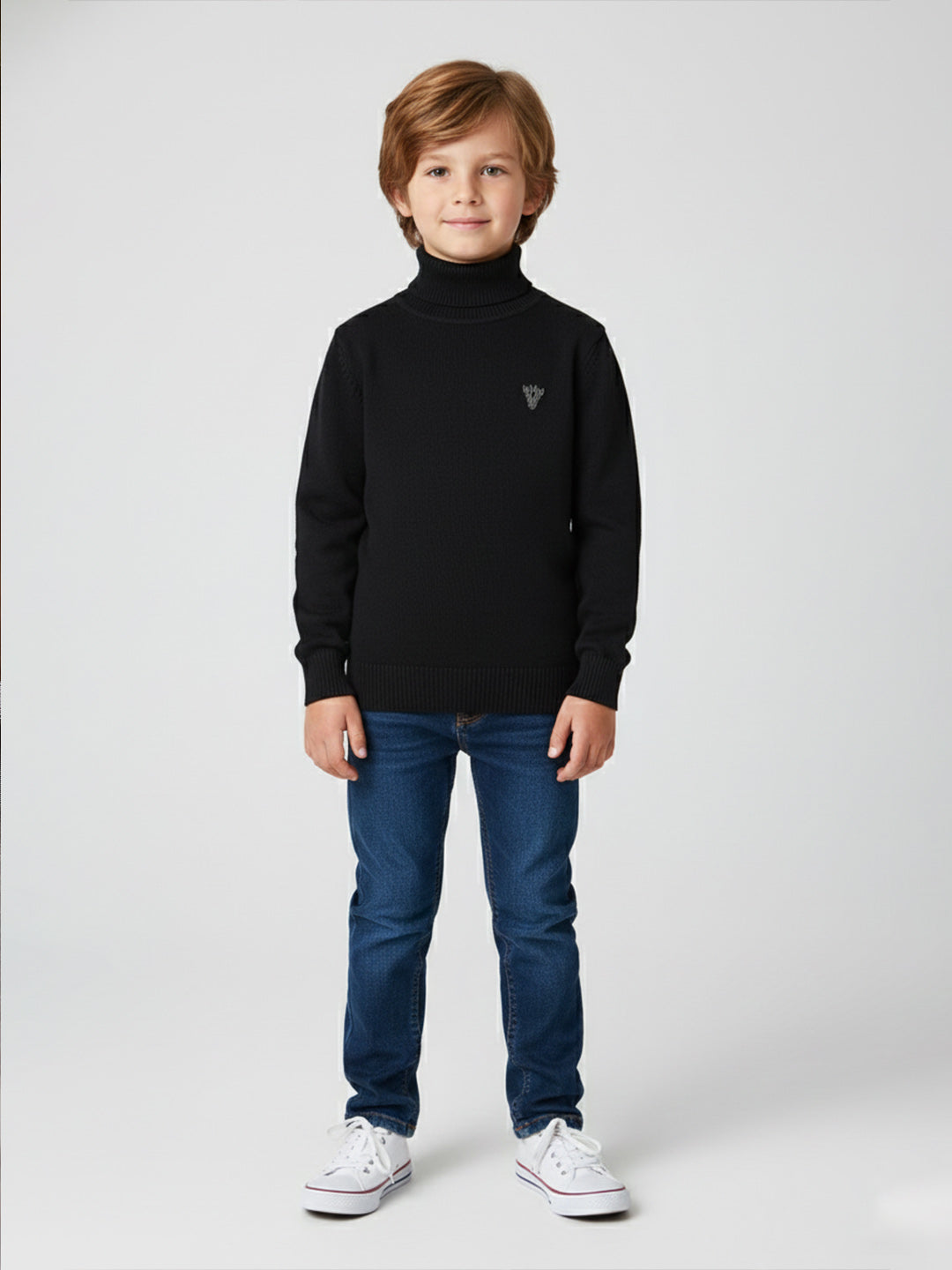 BLUE GIRAFFE Boys Black Cotton Solid High Neck Sweater