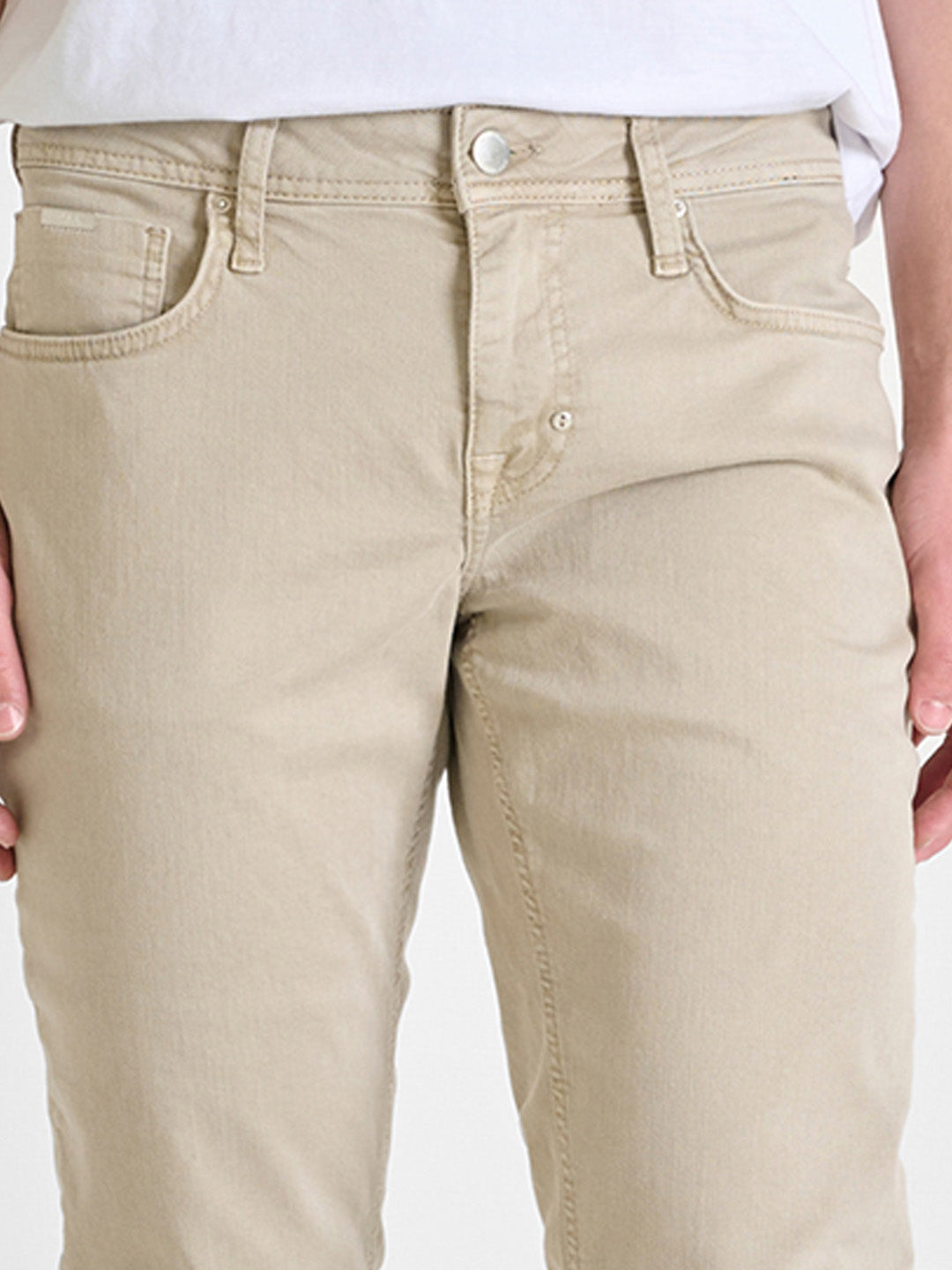 Antony Morato Men Beige Tapered Fit Solid Jeans