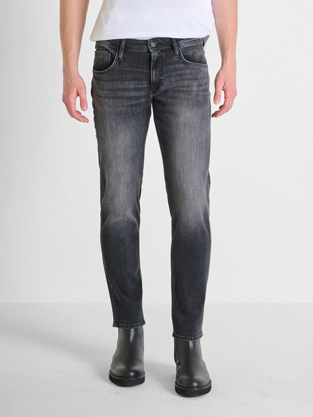 Antony Morato Men Black Tapered Fit Washed Jeans
