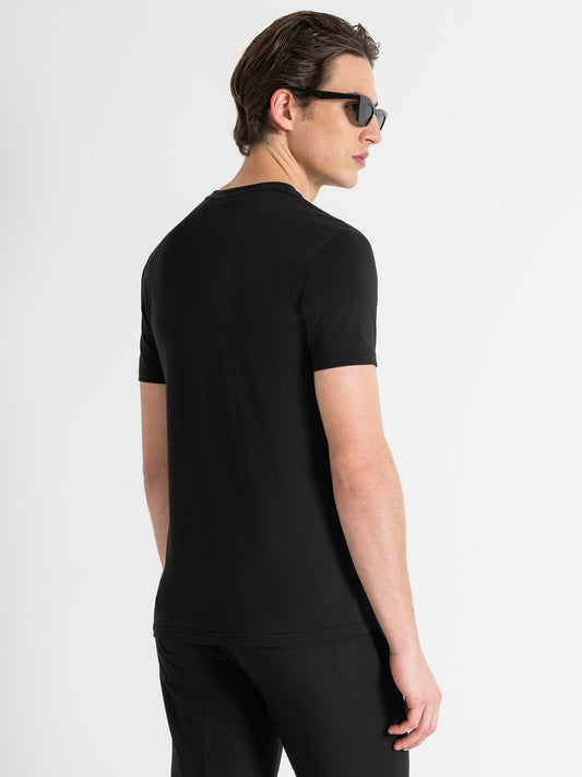 Antony Morato Men Black Solid Round Neck Short Sleeves T-Shirt