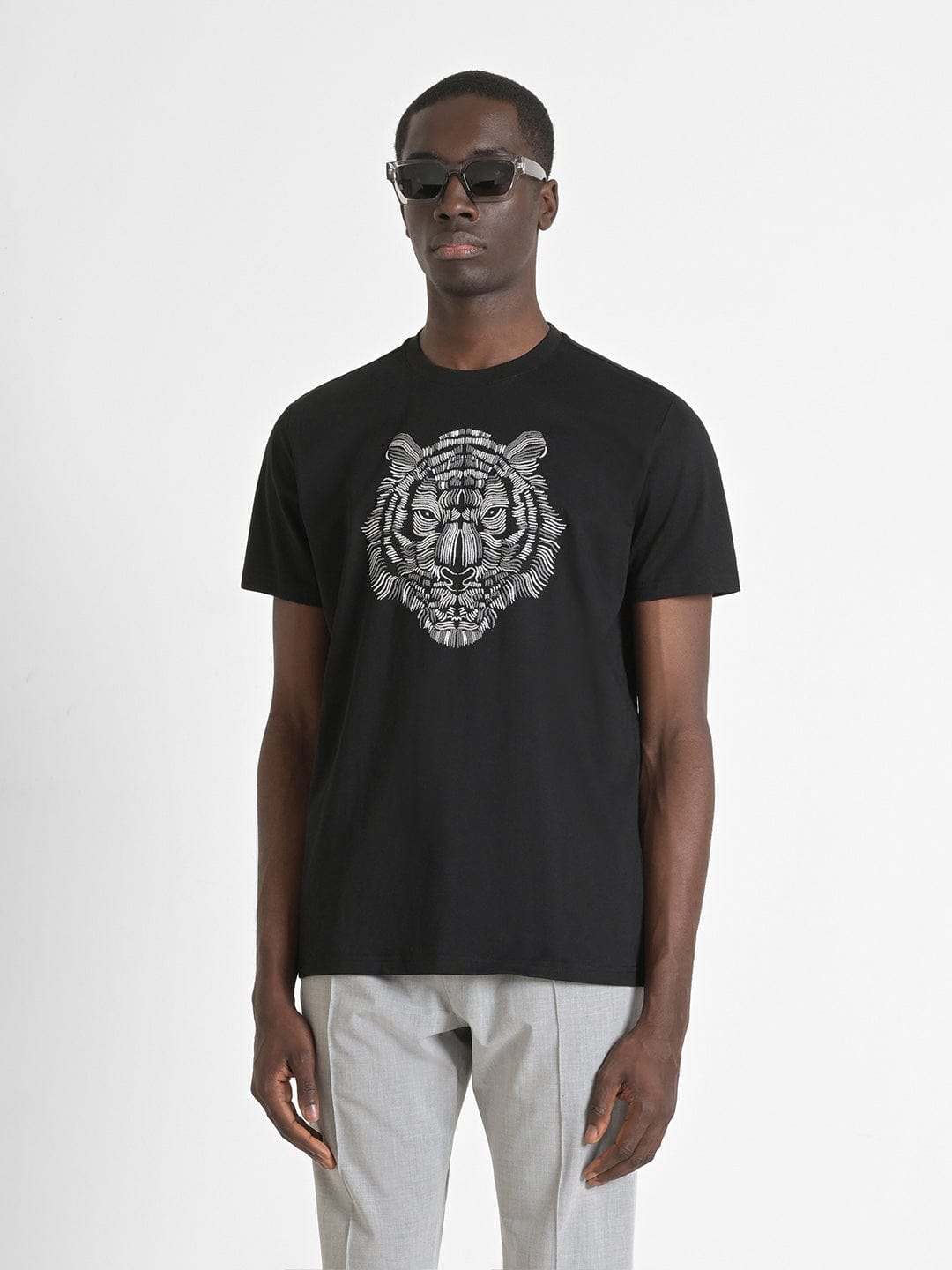 Antony Morato Men Black Placement Print Round Neck Tshirt