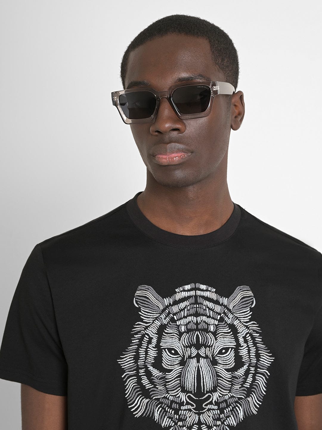 Antony Morato Men Black Placement Print Round Neck Tshirt