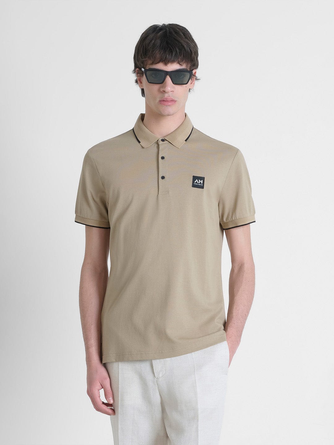 Antony Morato Men Beige Solid Polo Tshirt