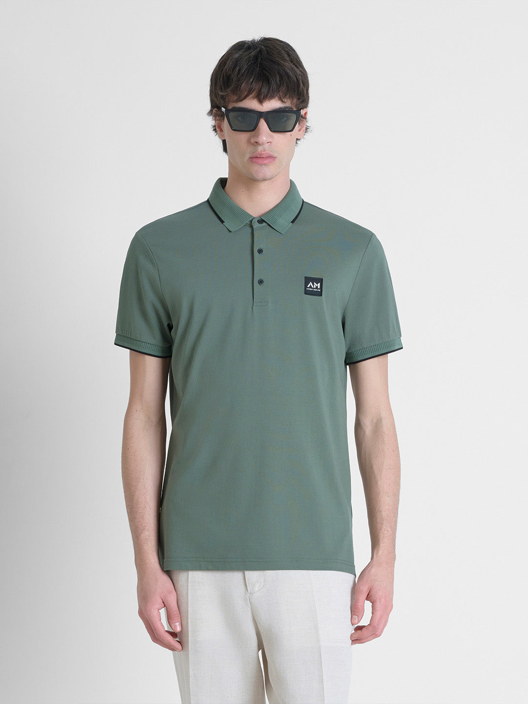 Antony Morato Men Green Solid Polo Tshirt
