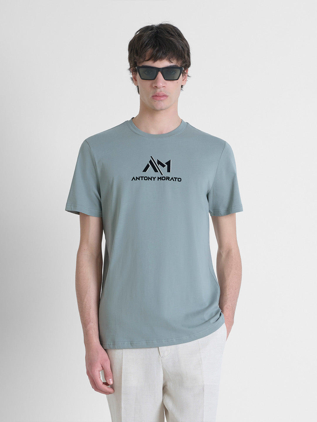 Antony Morato Men Green Solid Round Neck Tshirt