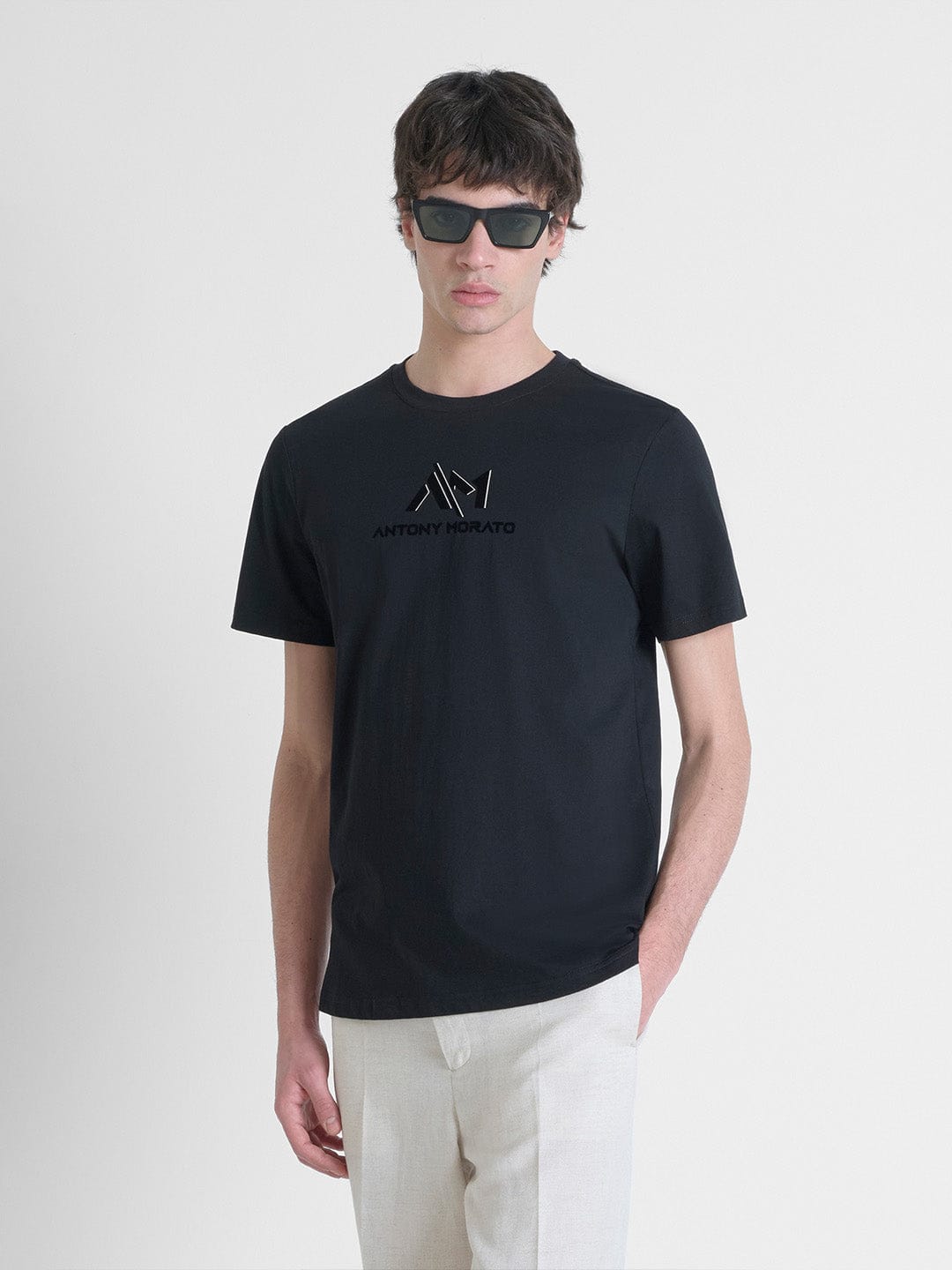 Antony Morato Men Black Solid Round Neck Tshirt