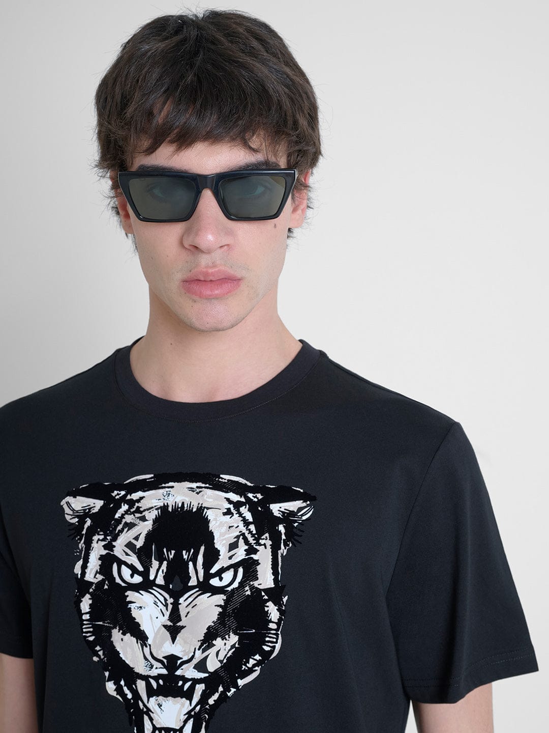 Antony Morato Men Black Placement Print Round Neck Tshirt