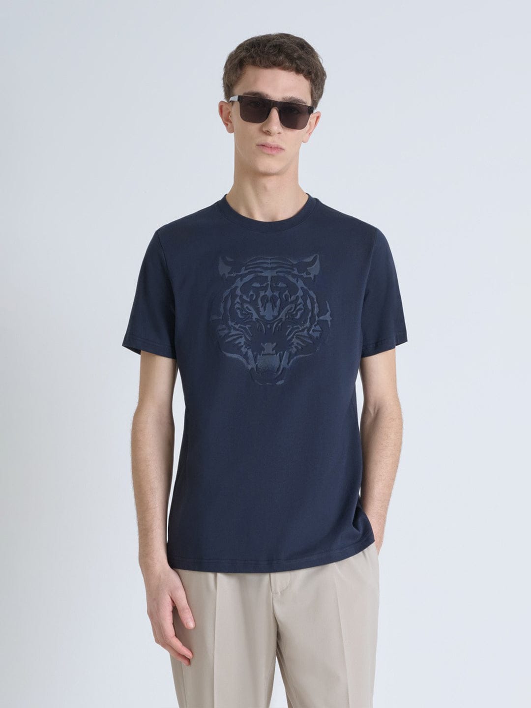 Antony Morato Men Blue Placement Print Round Neck TShirt