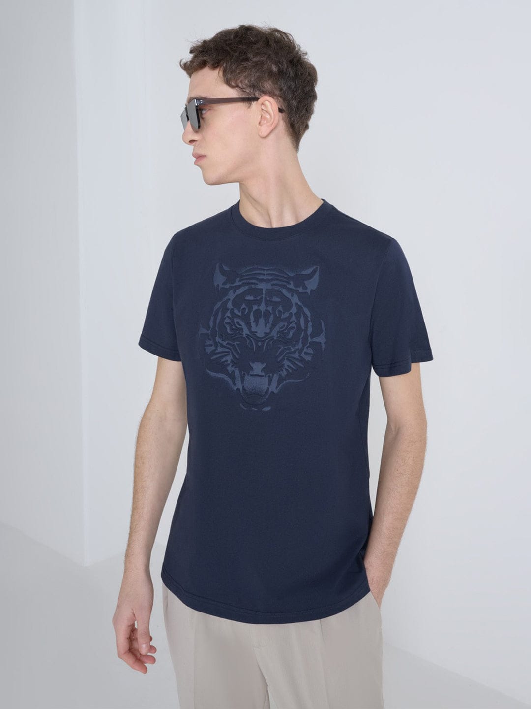 Antony Morato Men Blue Placement Print Round Neck TShirt