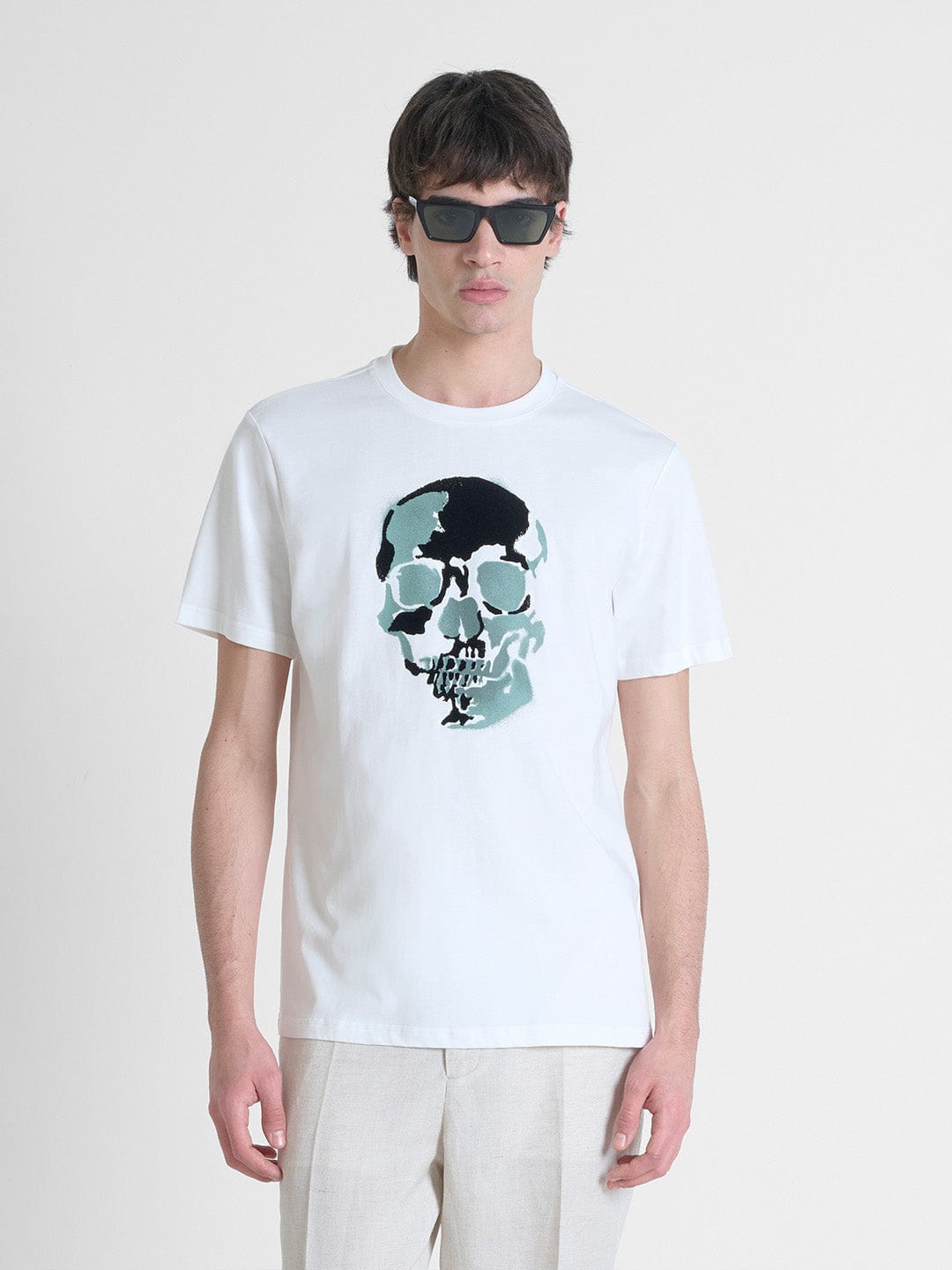 Antony Morato Men Cream Placement Print Round Neck Tshirt