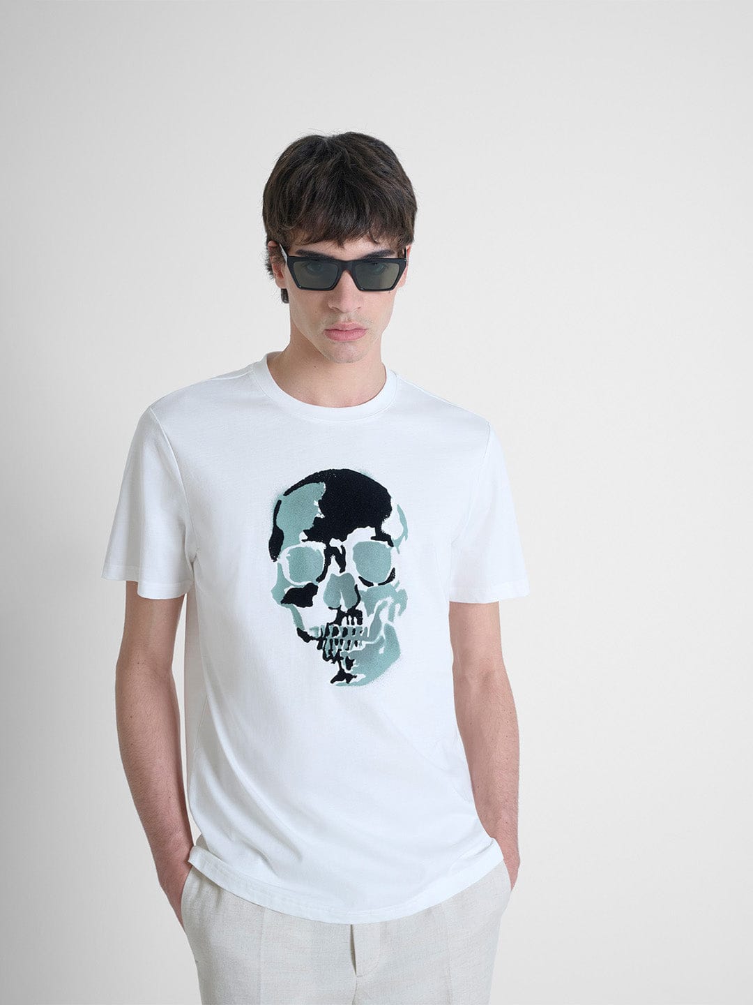 Antony Morato Men Cream Placement Print Round Neck Tshirt