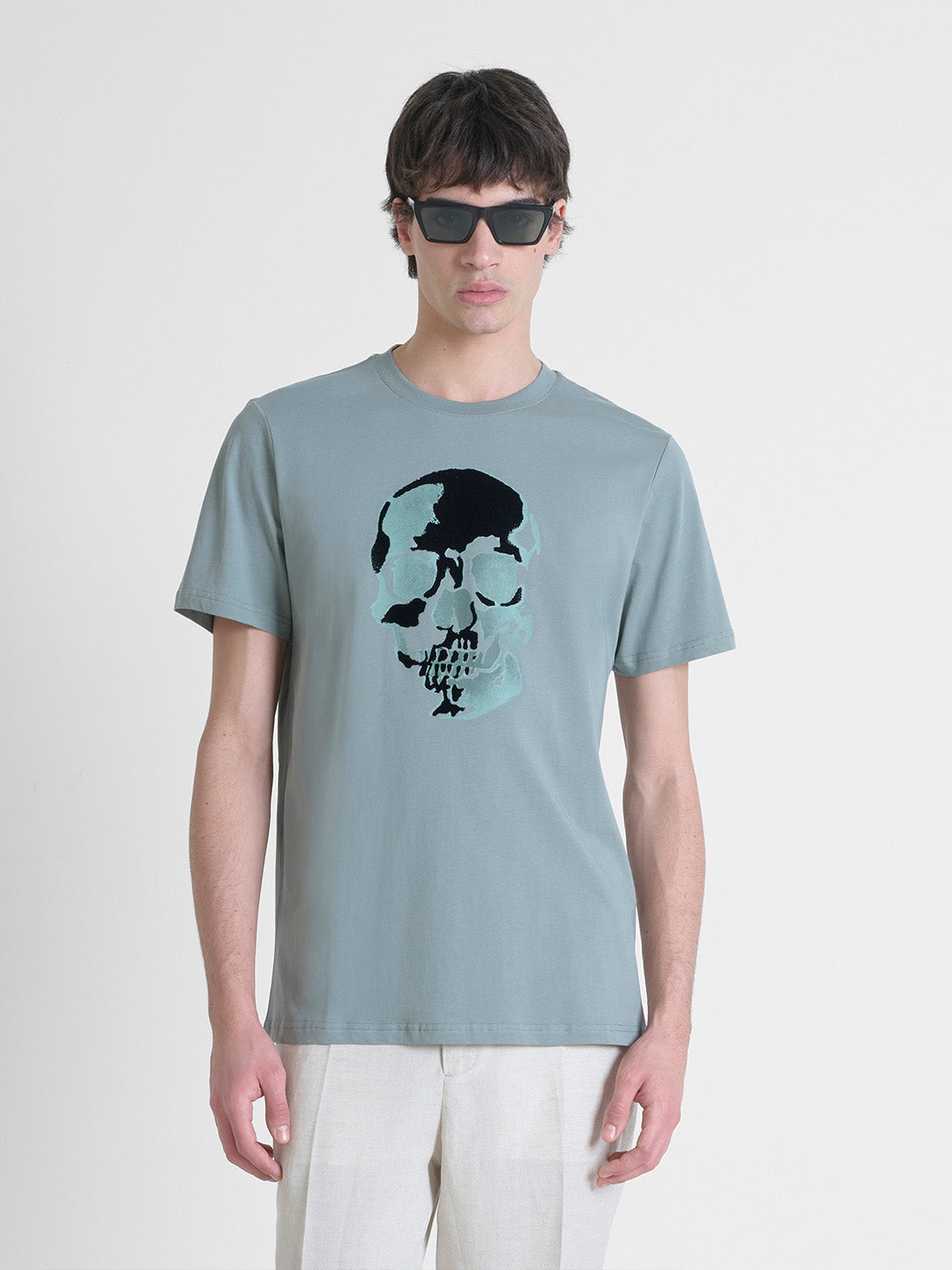 Antony Morato Men Green Placement Print Round Neck Tshirt