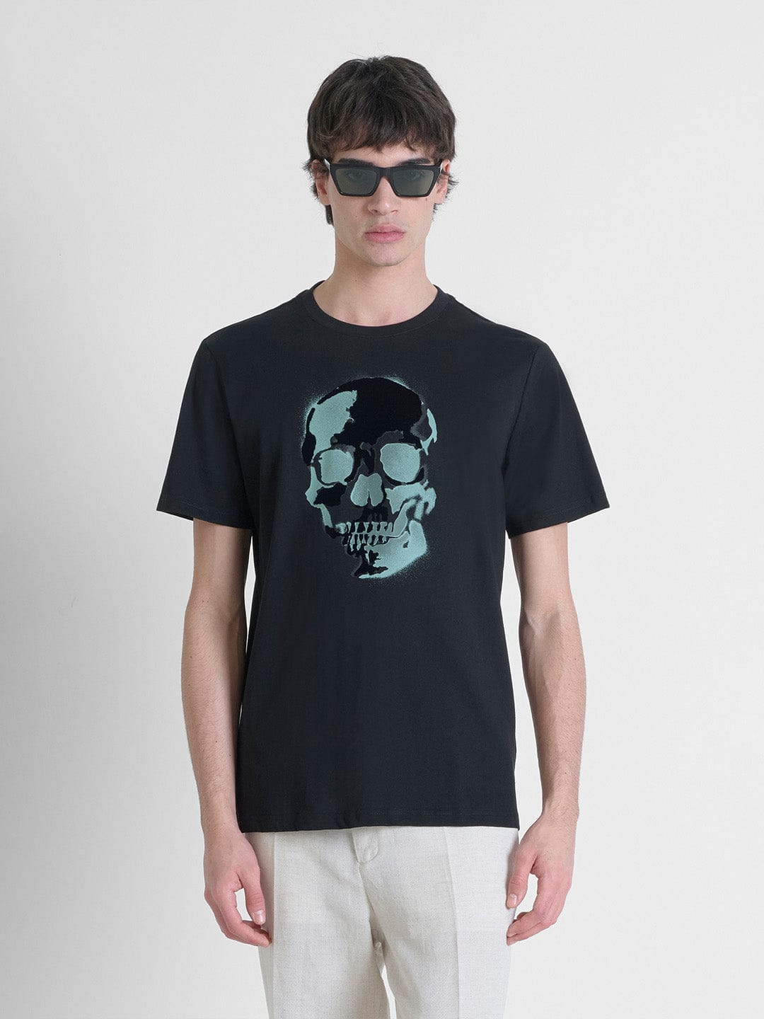 Antony Morato Men Black Placement Print Round Neck Tshirt