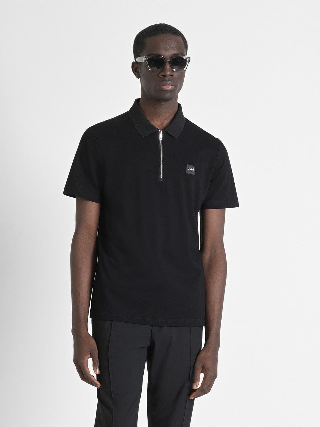 Antony Morato Men Black Solid Polo Tshirt