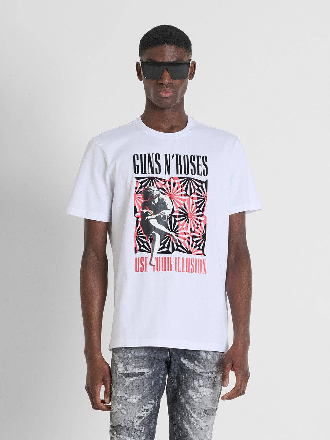 Antony Morato Men White Placement Print Round Neck Tshirt