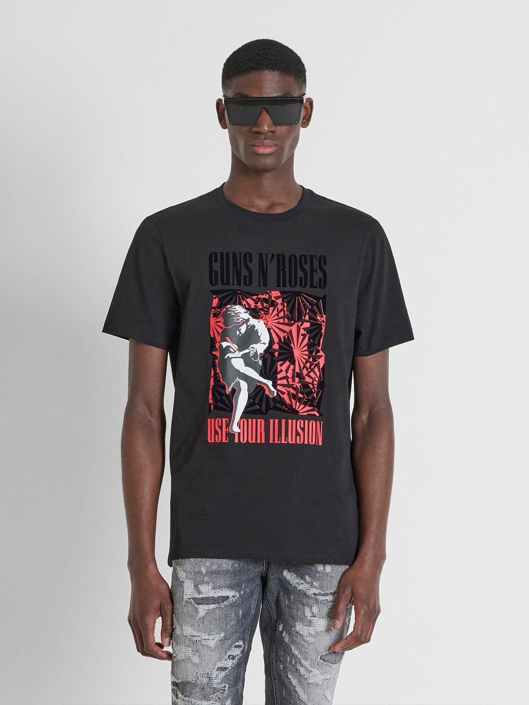 Antony Morato Men Black Placement Print Round Neck Tshirt