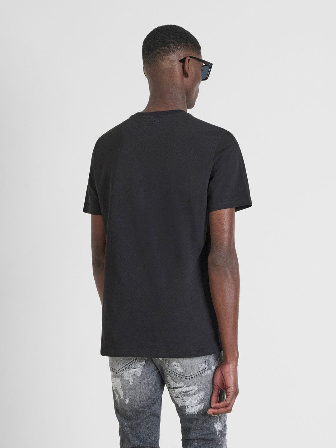 Antony Morato Men Black Placement Print Round Neck Tshirt