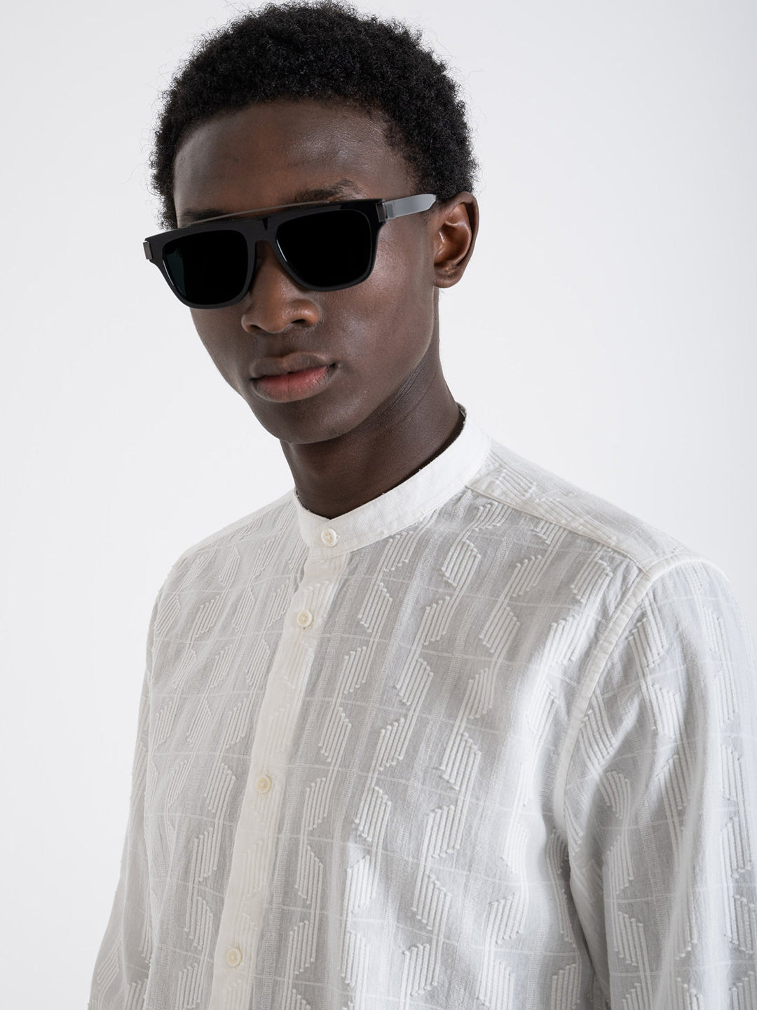 Antony Morato Men Off White Solid Band Collar Full Sleeves Shirt