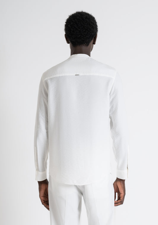Antony Morato Men Off White Solid Band Collar Full Sleeves Shirt