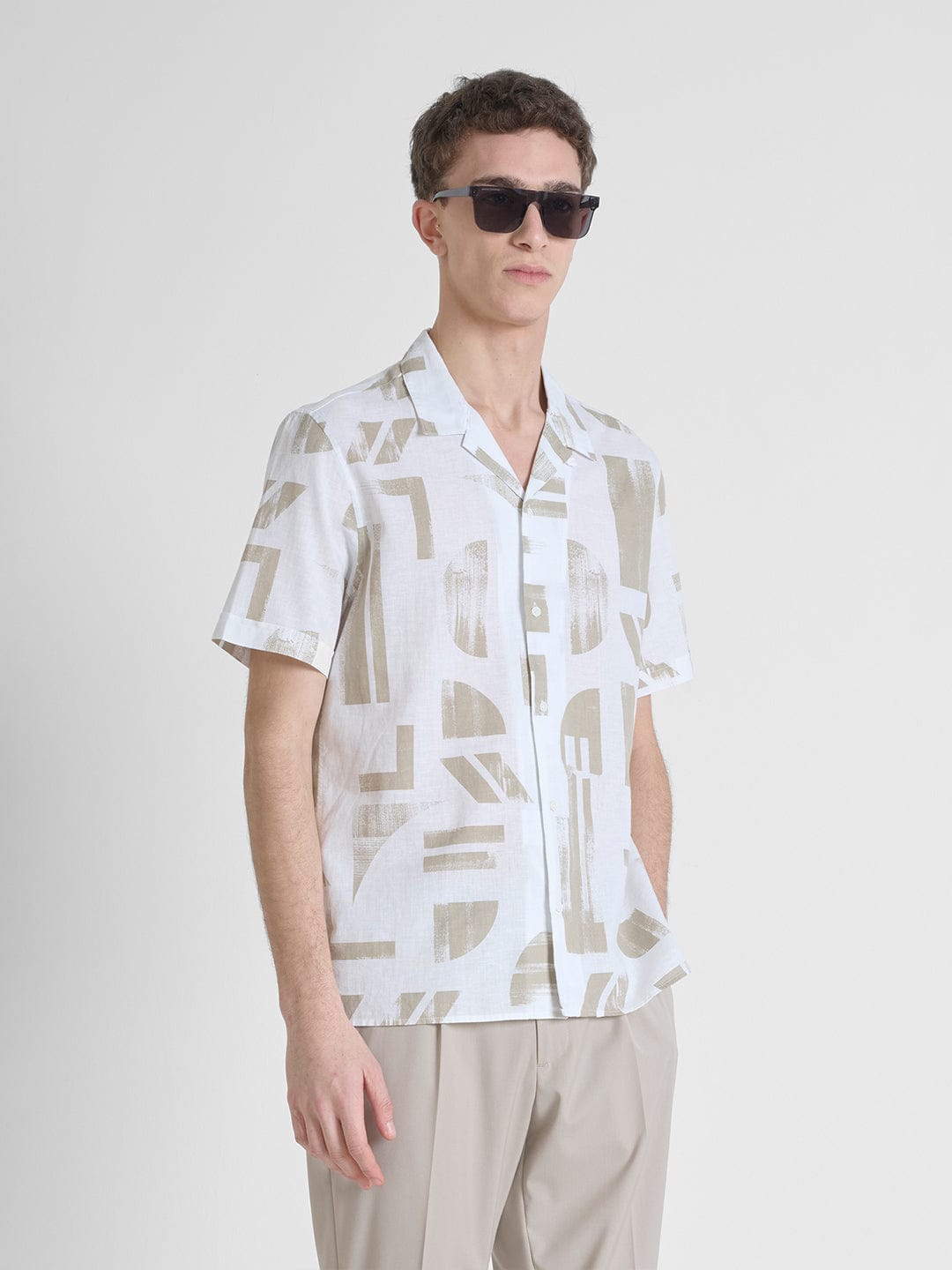 Antony Morato Men Beige Printed Shirt Collar Shirt