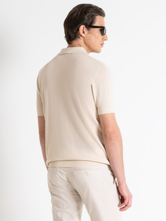 Antony Morato Men Beige Solid Polo Collar Short Sleeves T-Shirt