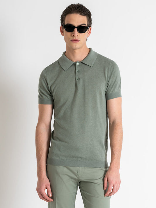 Antony Morato Men Green Solid Polo Collar Short Sleeves T-Shirt