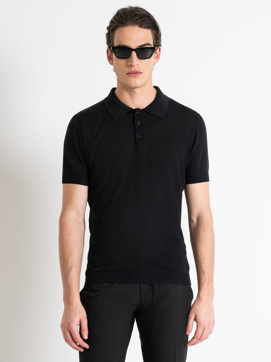 Antony Morato Men Black Solid Polo Collar Short Sleeves T-Shirt