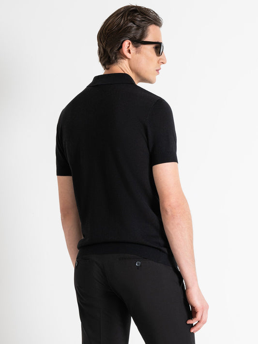 Antony Morato Men Black Solid Polo Collar Short Sleeves T-Shirt