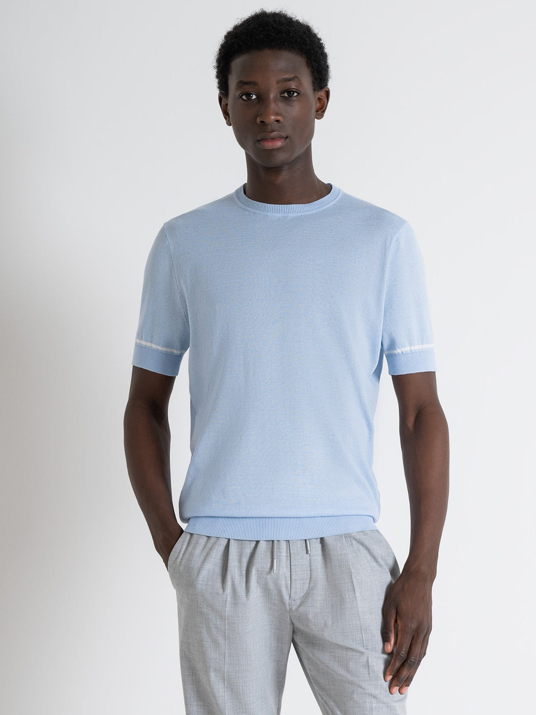 Antony Morato Men Blue Solid Round Neck Short Sleeves Tshirt