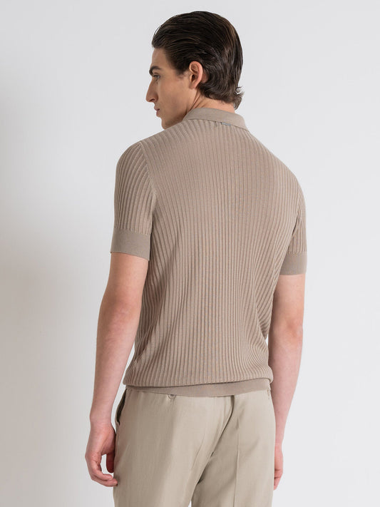Antony Morato Men Beige Striped Polo Collar Short Sleeves T-Shirt