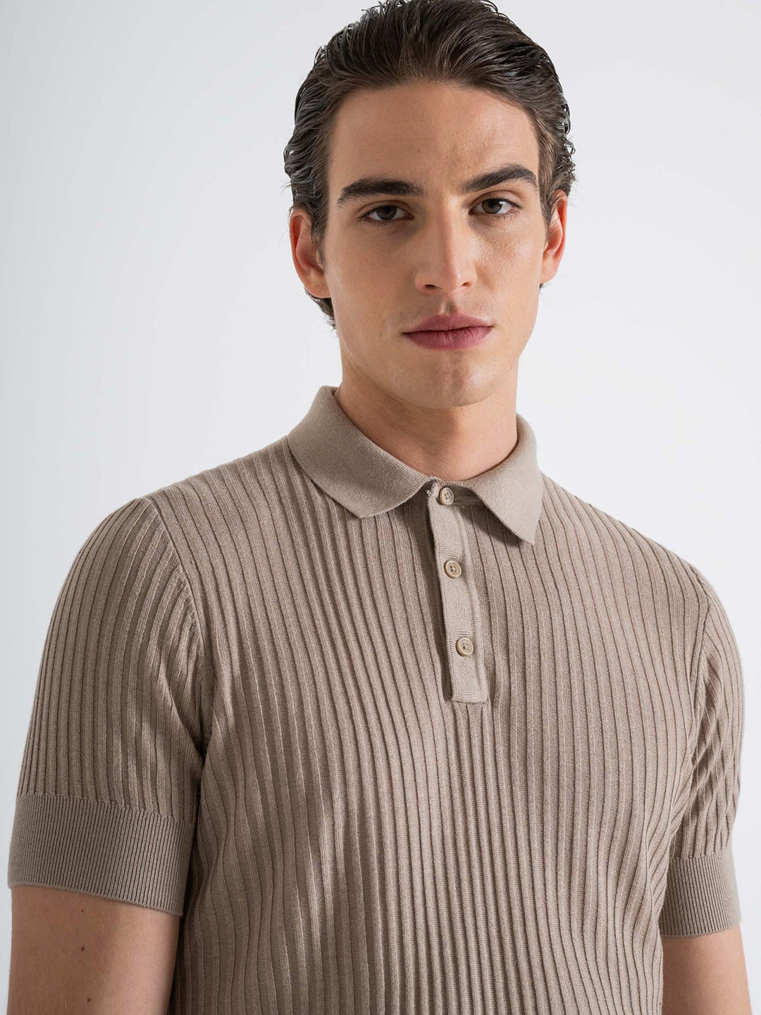 Antony Morato Men Beige Striped Polo Collar Short Sleeves Tshirt