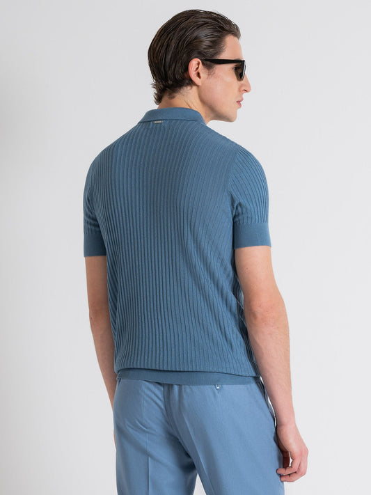 Antony Morato Men Blue Striped Polo Collar Short Sleeves T-Shirt