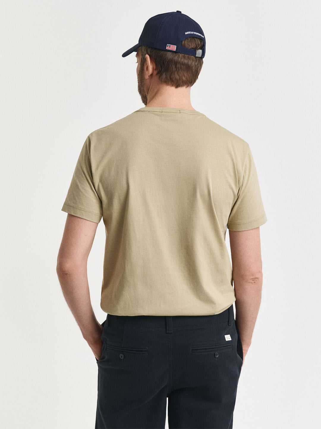 Gant Men Beige Solid Crew Neck Tshirt