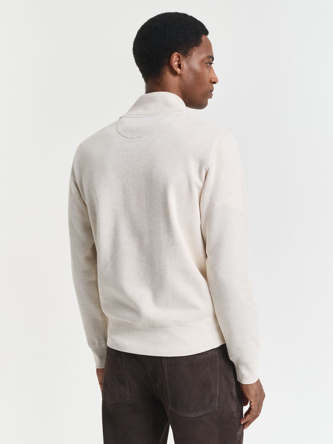 Gant Men Cream Solid Half Zip Sweatshirt