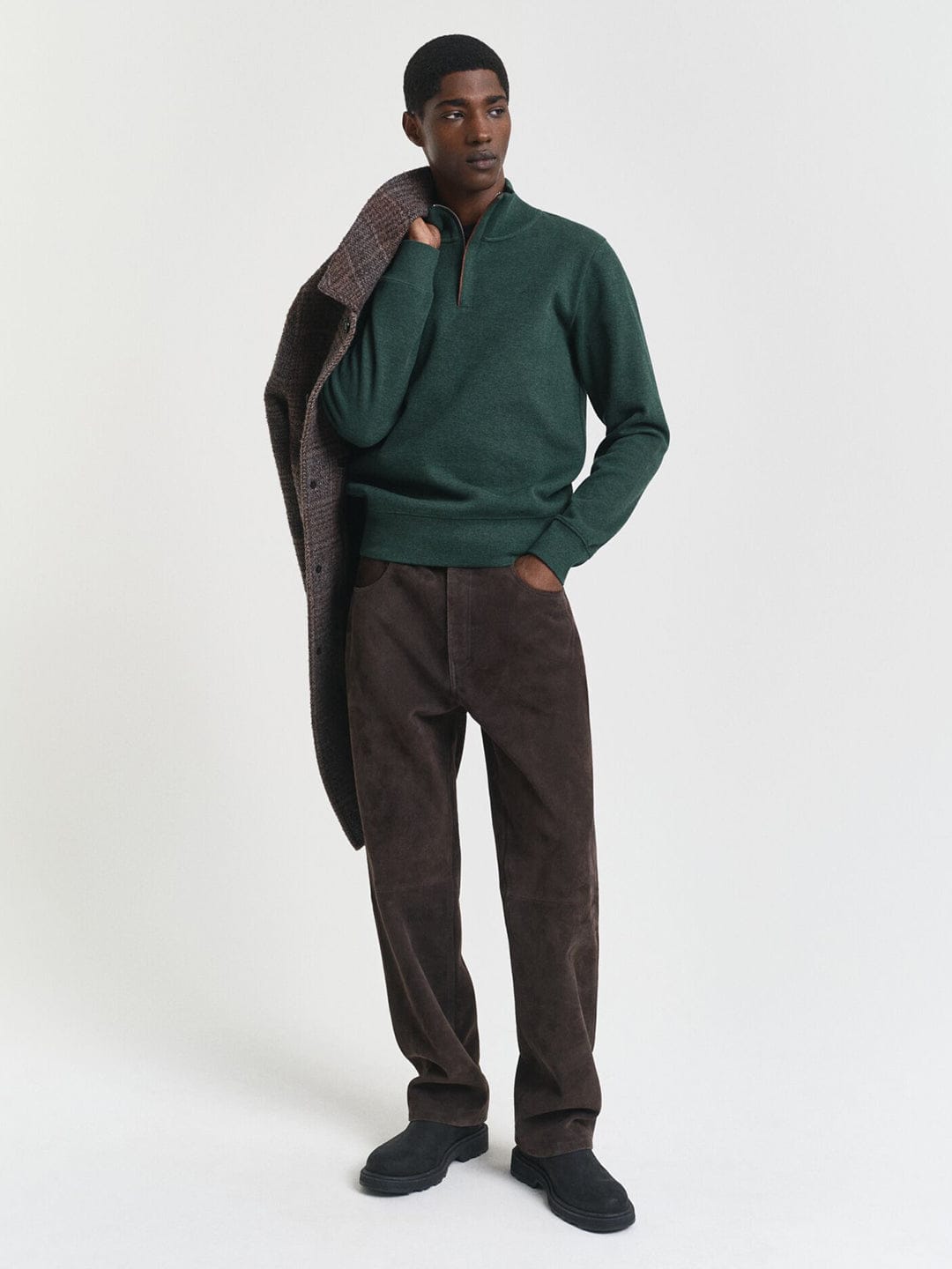 Gant Men Green Solid Half Zip Sweatshirt