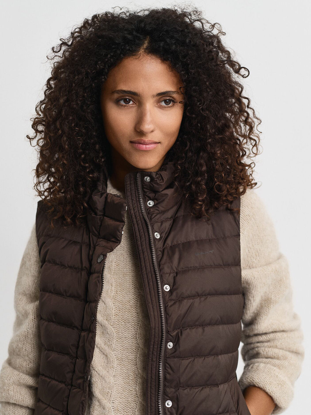 Gant Women Brown Solid Stand Collar Jacket